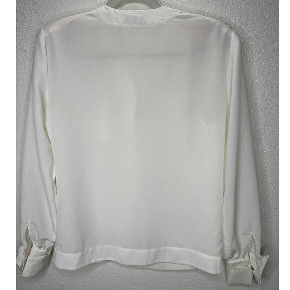 Martinique Ivory Long Sleeve V-Neck Bronze Button Up Blouse Top 6 - Picture 7 of 13